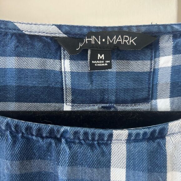 John Mark Blue Plaid Ruffle Sleeve Top Women's Size Medium Tunic Shirt - Picture 2 of 7